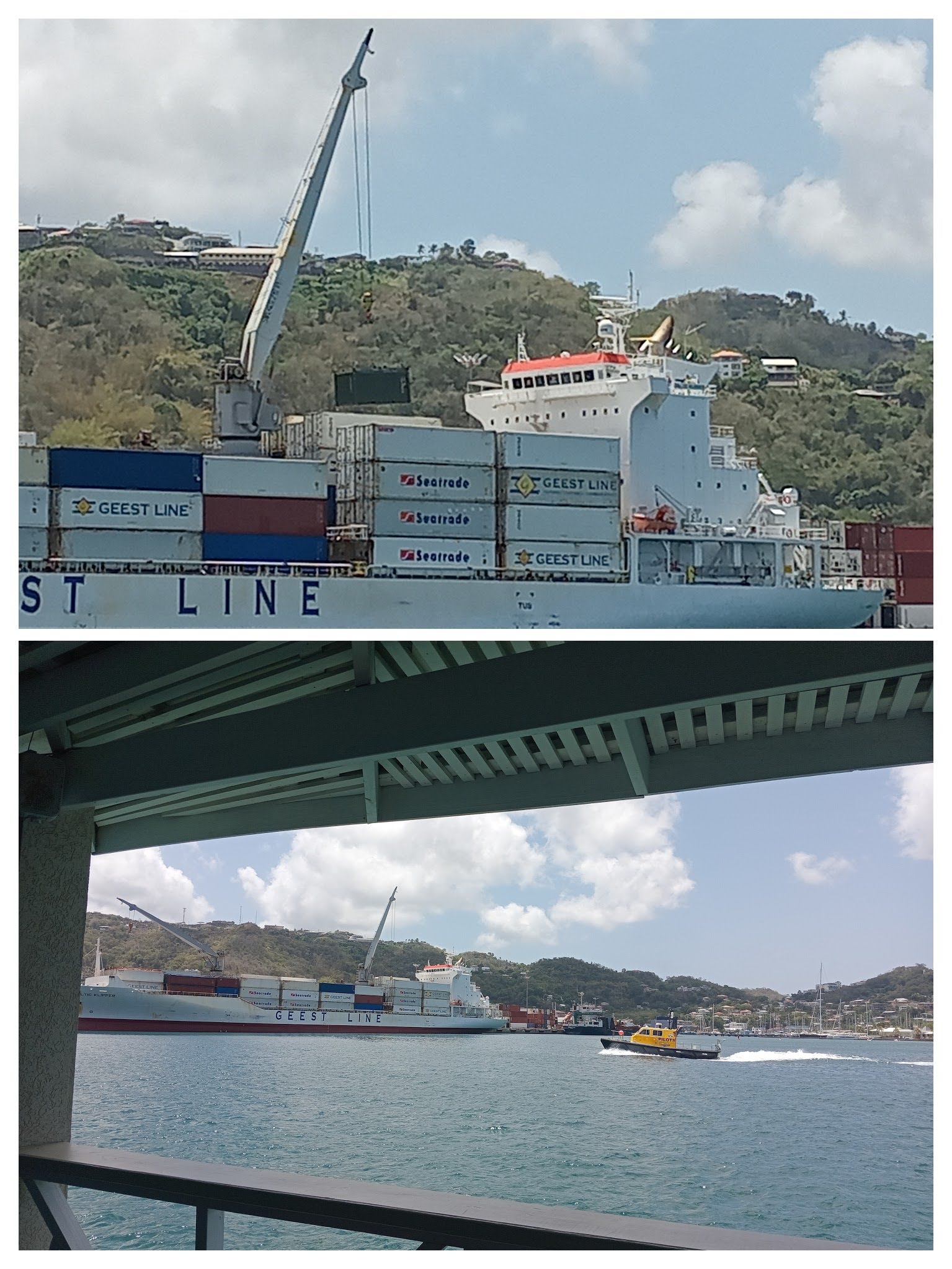 Container ship off loading containers